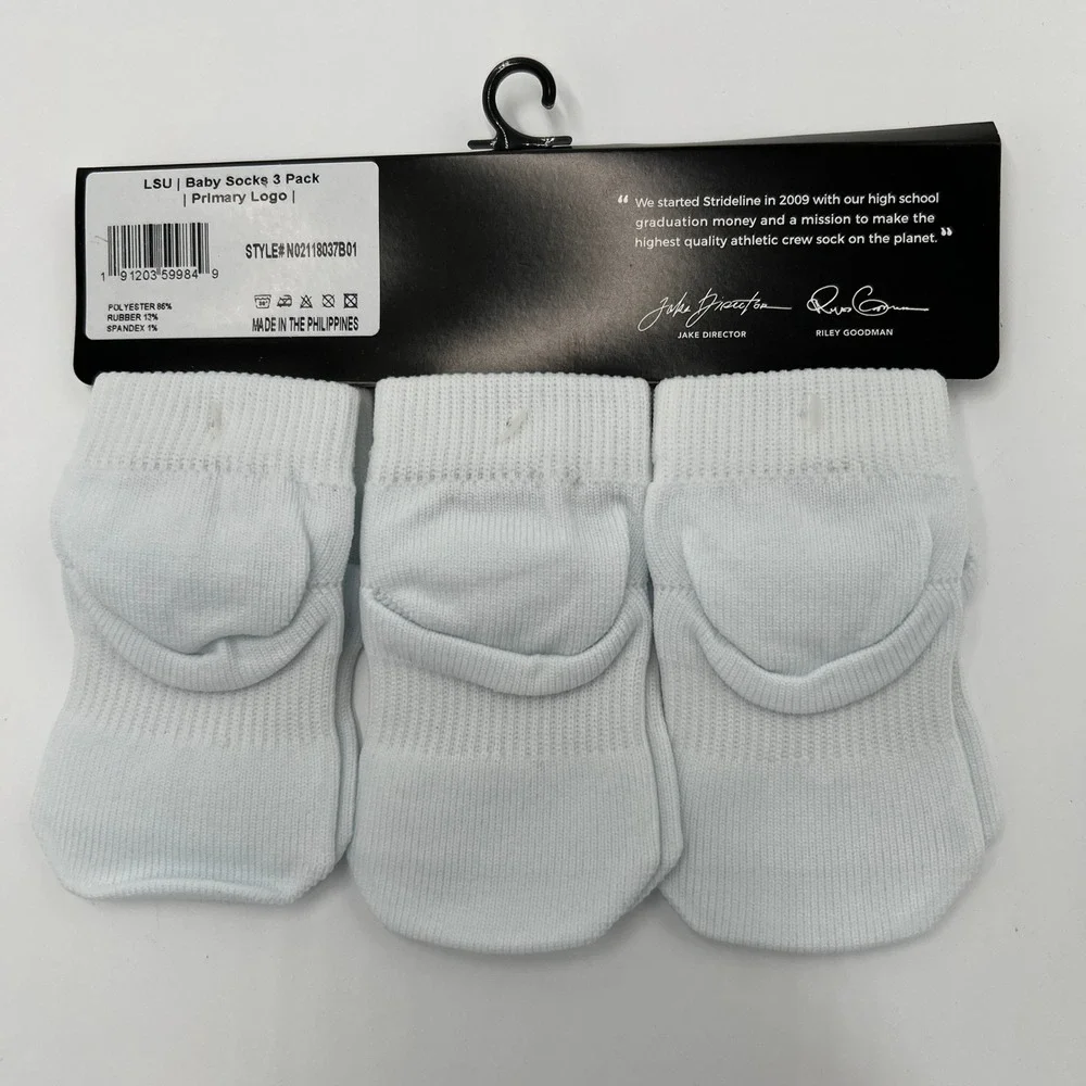 Strideline LSU Tigers Baby Socks 3‎ Pack White Infant 0-12 Months NCAA